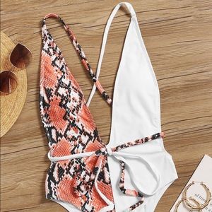 Snakeskin Open Back Tie One Piece